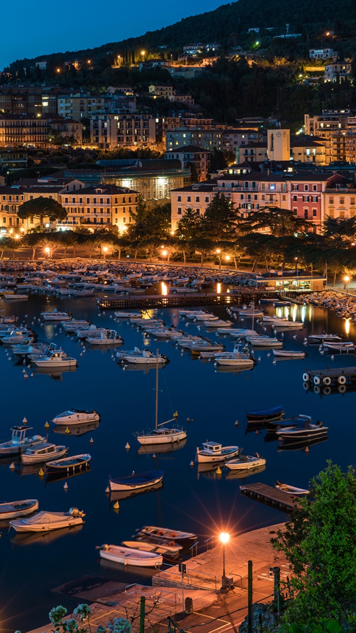 Vue Aérienne Des Bateaux Sur le Quai Pendant la Nuit. Wallpaper in 720x1280 Resolution