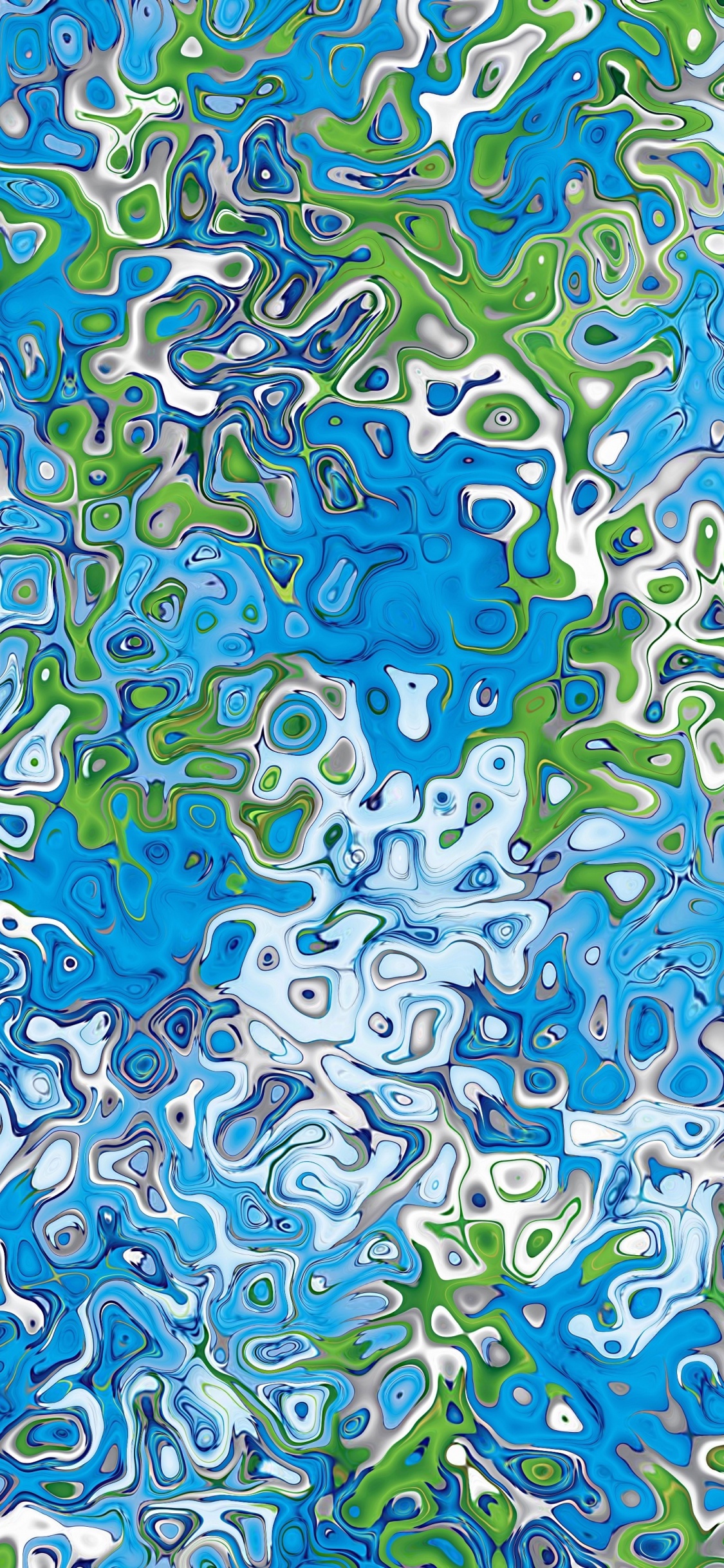 Tableau Abstrait Vert Bleu et Blanc. Wallpaper in 1125x2436 Resolution