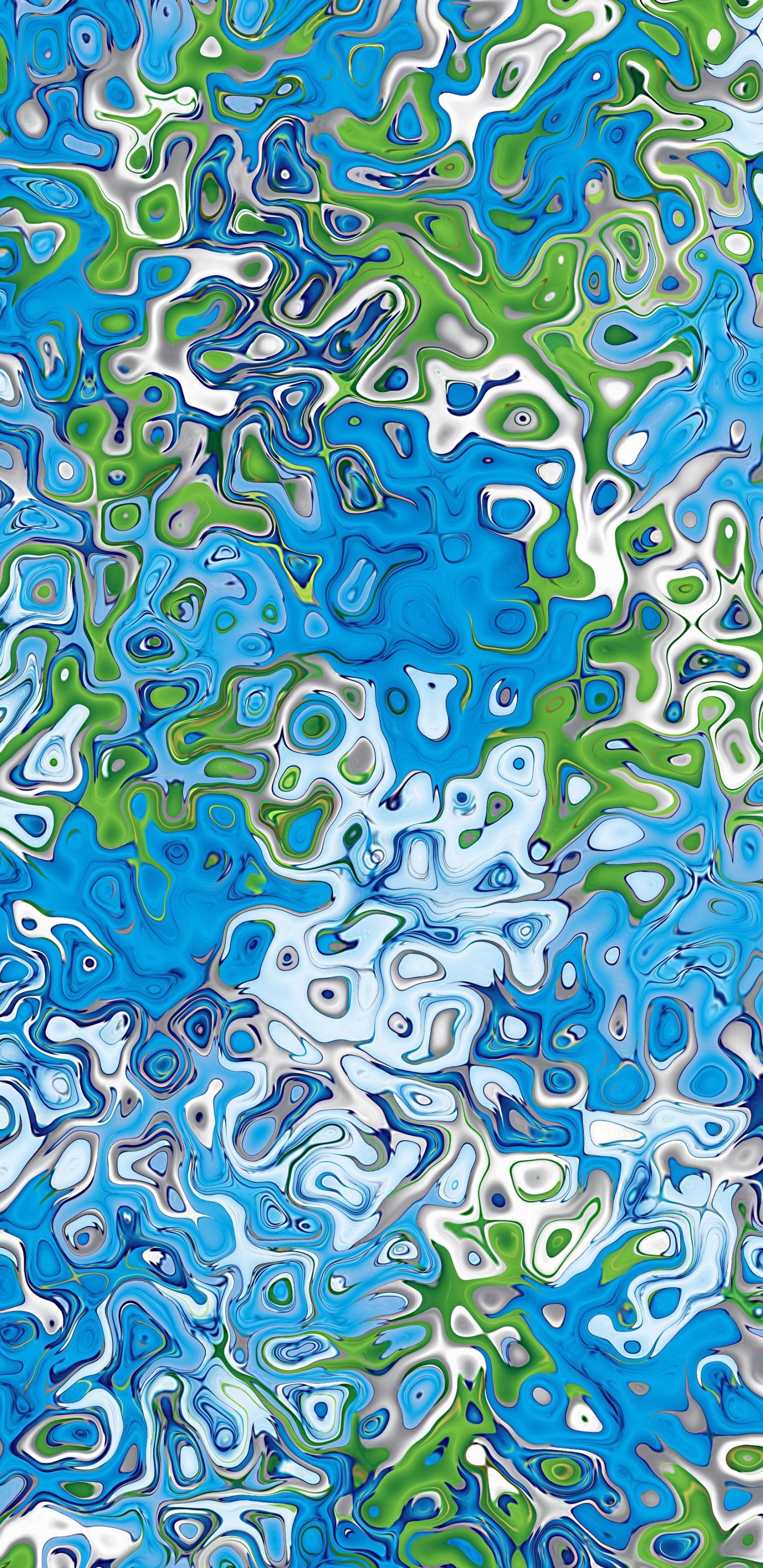 Grün-blau-weiße Abstrakte Malerei. Wallpaper in 1440x2960 Resolution