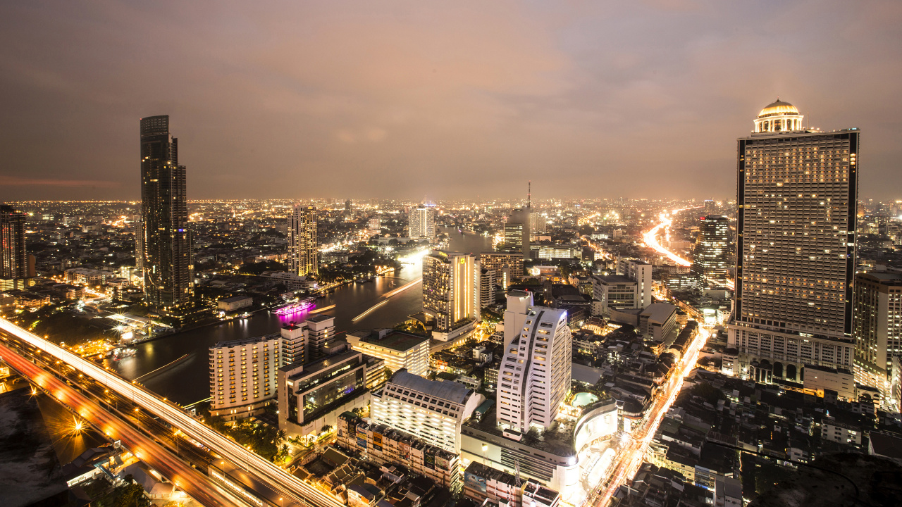 Skyline Der Stadt Bei Nacht Night. Wallpaper in 1280x720 Resolution