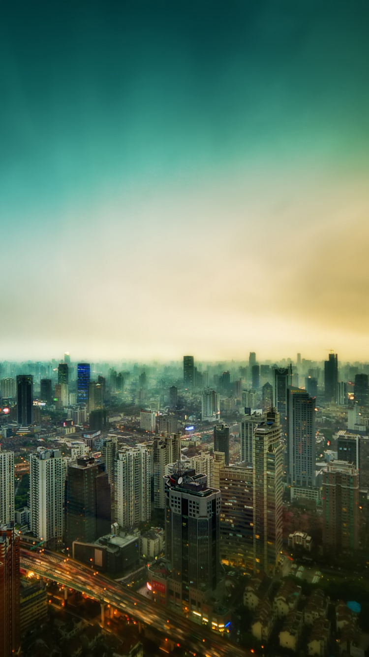 Skyline Der Stadt Bei Nacht Night. Wallpaper in 750x1334 Resolution
