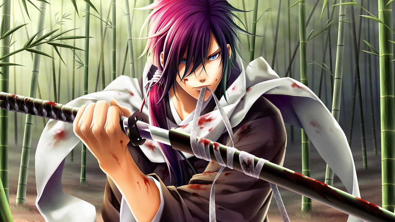 Personnage D'anime Masculin Aux Cheveux Violets Tenant Une Flûte Blanche et Noire. Wallpaper in 1366x768 Resolution