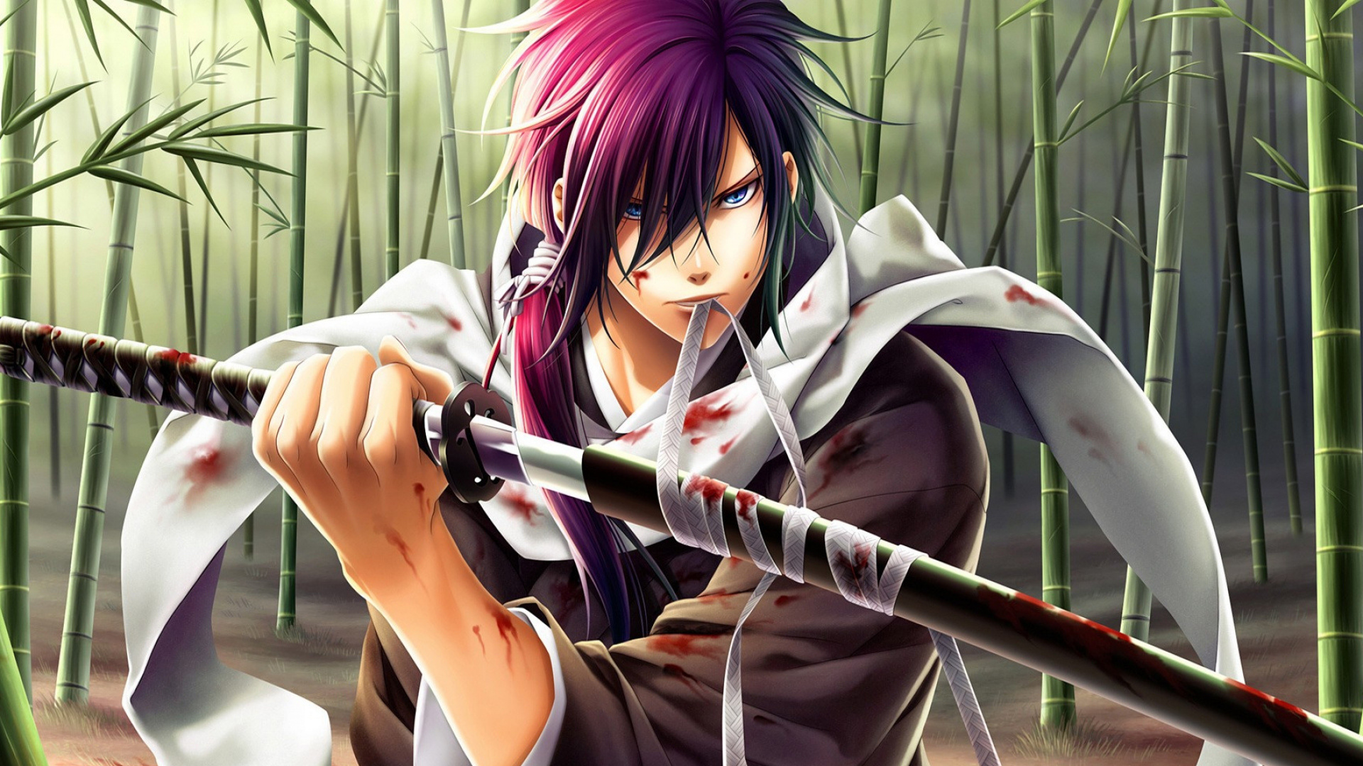 Personnage D'anime Masculin Aux Cheveux Violets Tenant Une Flûte Blanche et Noire. Wallpaper in 1920x1080 Resolution