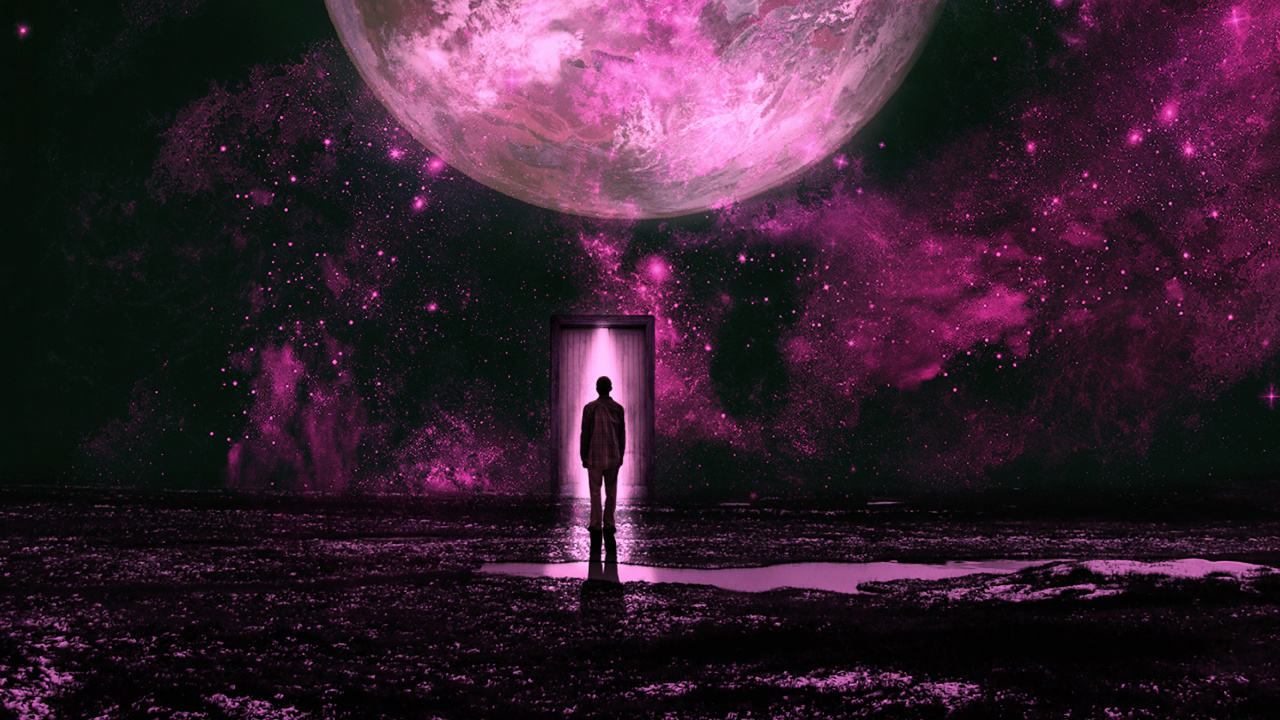 Silhouette of Person Standing Under Purple Sky. Wallpaper in 1280x720 Resolution