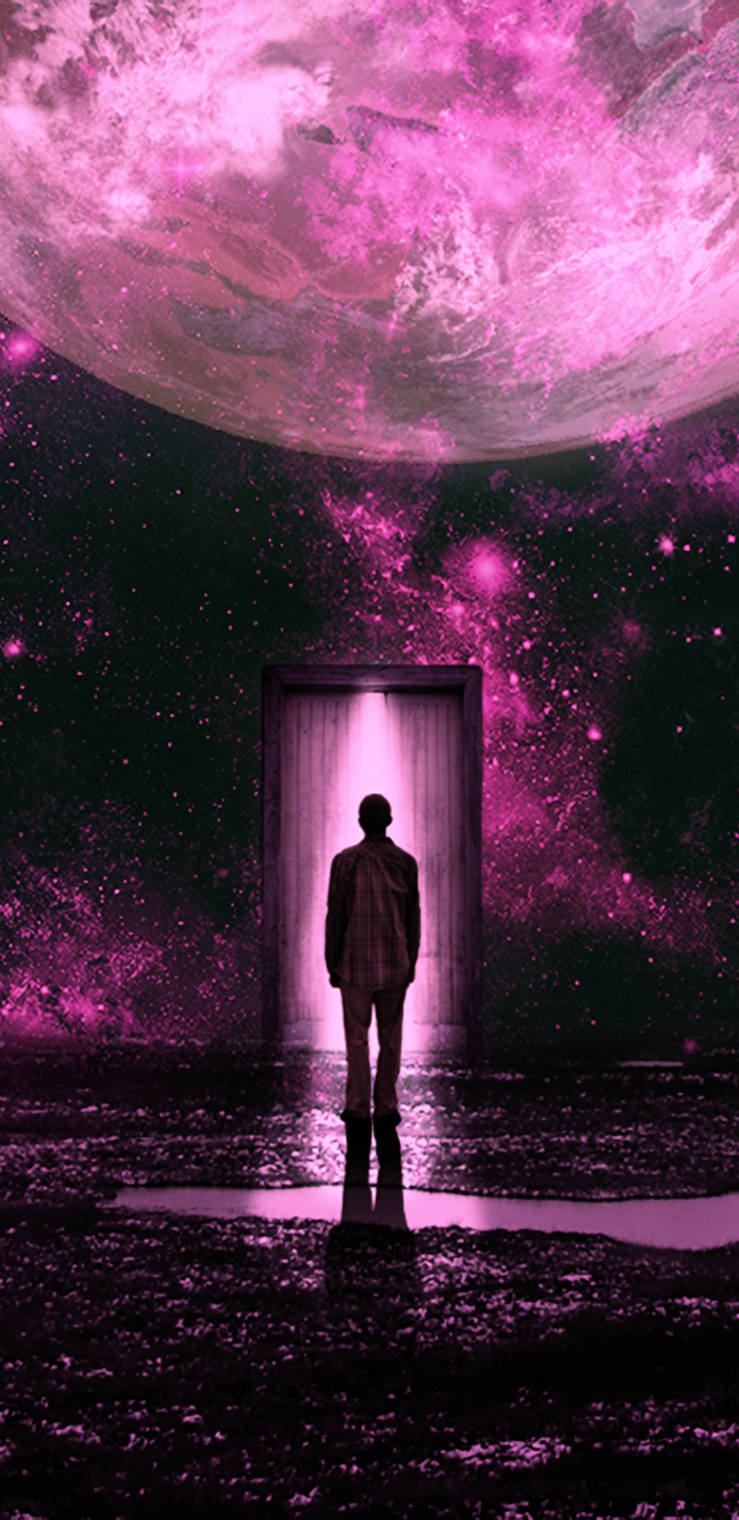 Silhouette of Person Standing Under Purple Sky. Wallpaper in 1440x2960 Resolution