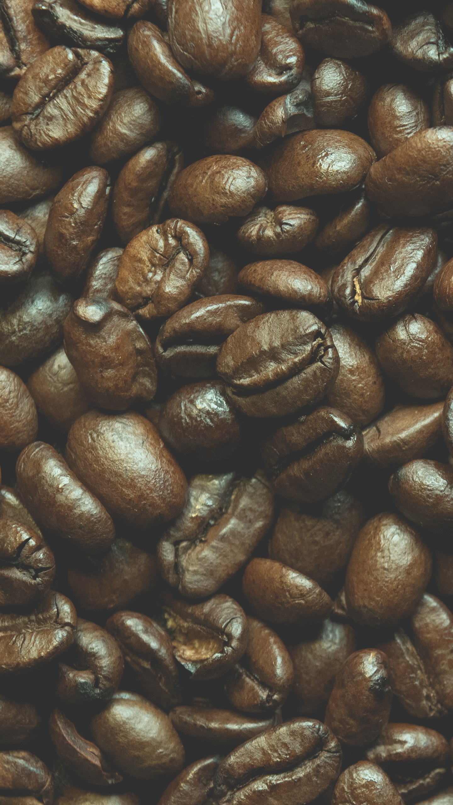 Braune Kaffeebohnen Auf Schwarzer Oberfläche. Wallpaper in 1440x2560 Resolution