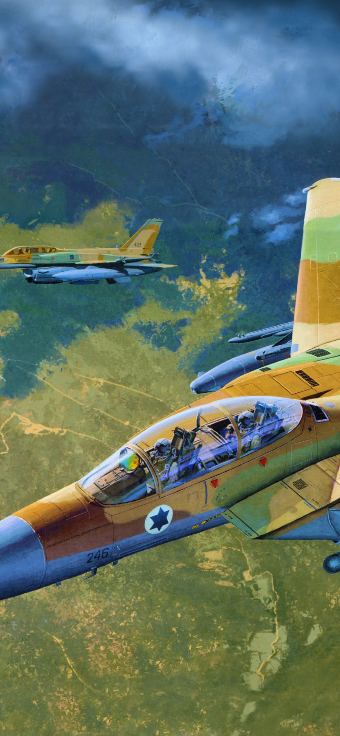 Gelbes Und Blaues Düsenflugzeug. Wallpaper in 1125x2436 Resolution