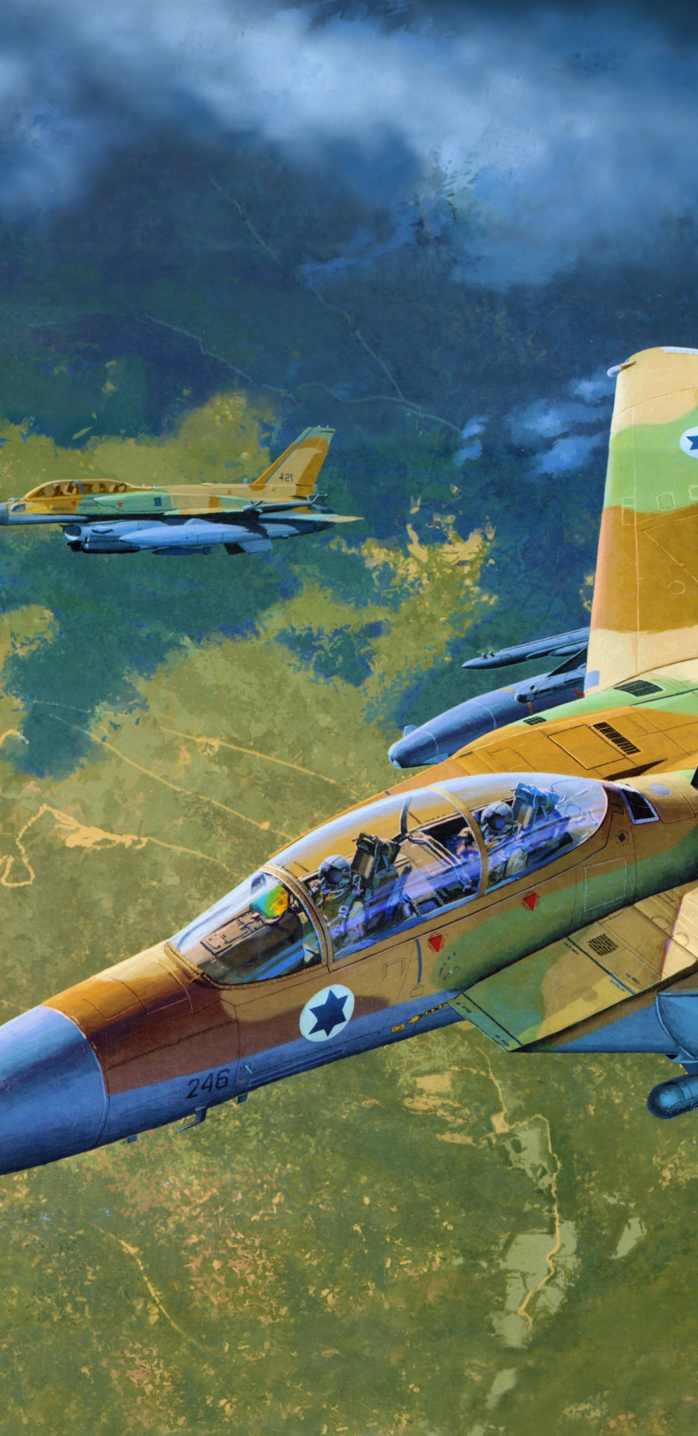 Gelbes Und Blaues Düsenflugzeug. Wallpaper in 1440x2960 Resolution