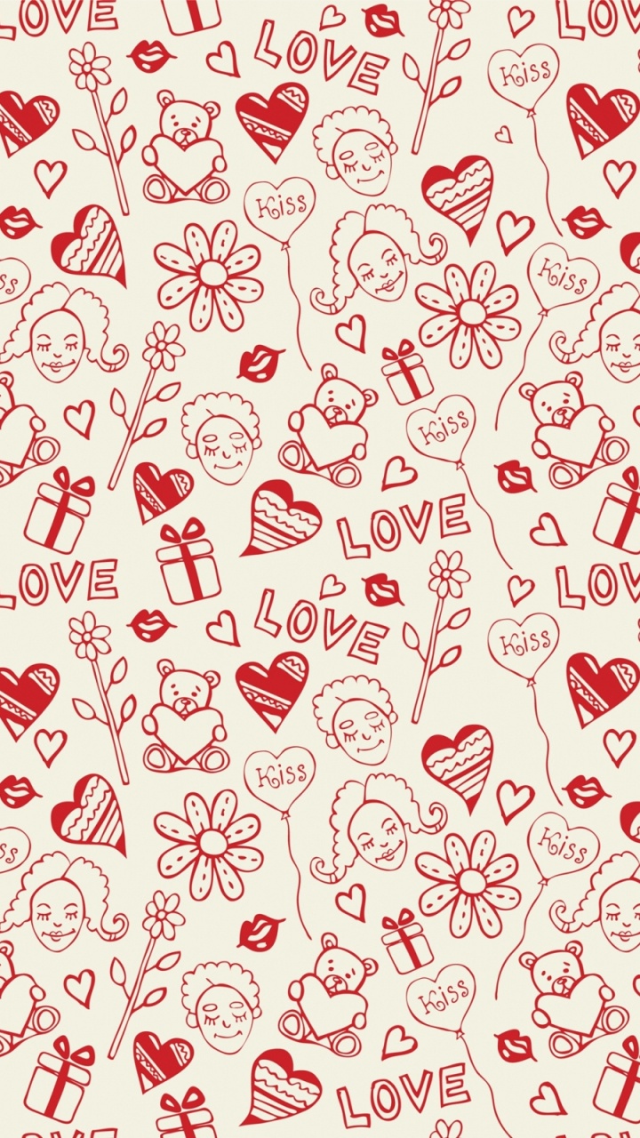 Heart, Red, Pattern, Design, Textile. Wallpaper in 720x1280 Resolution