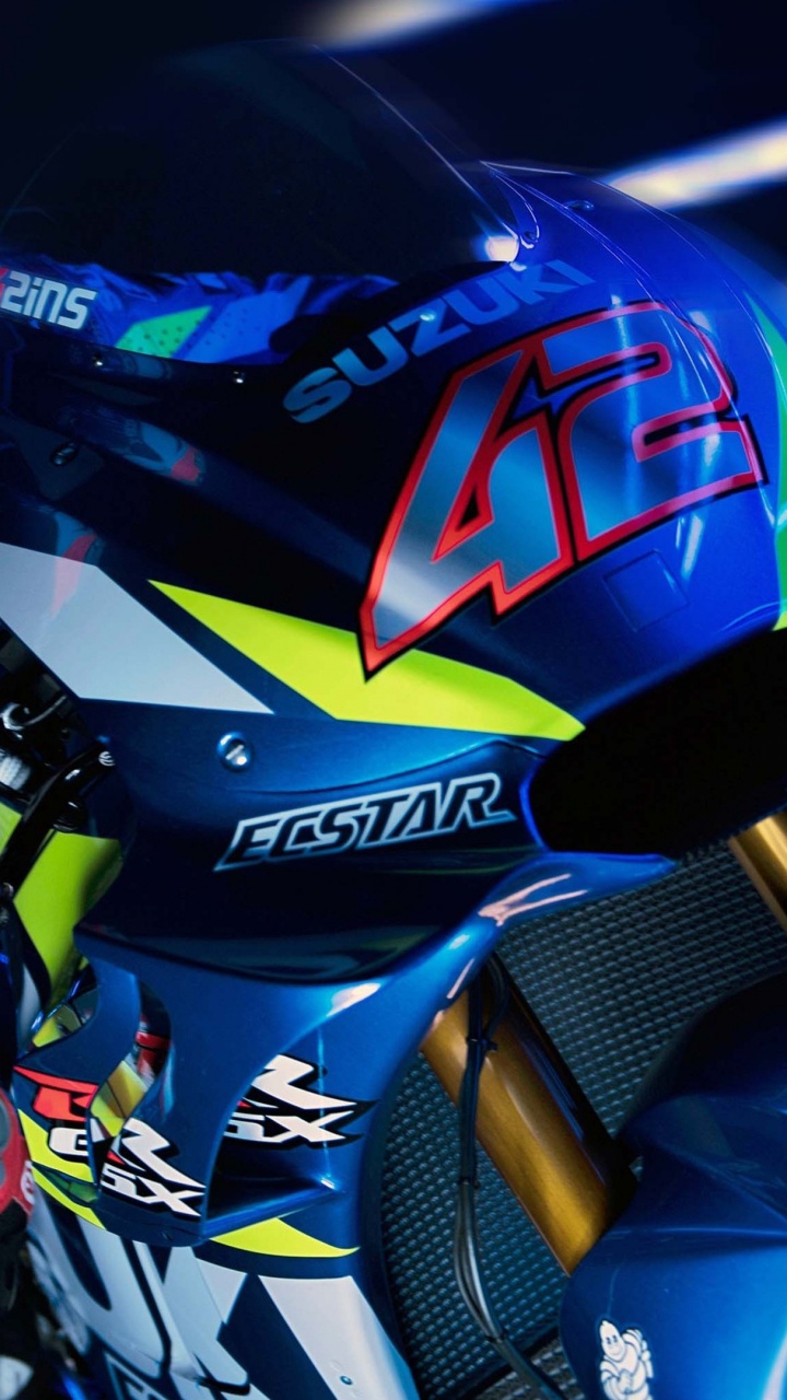 Temporada MotoGP 2019, Equipo Suzuki Ecstar, Suzuki GSX-RR, Neumatico, Rueda. Wallpaper in 720x1280 Resolution