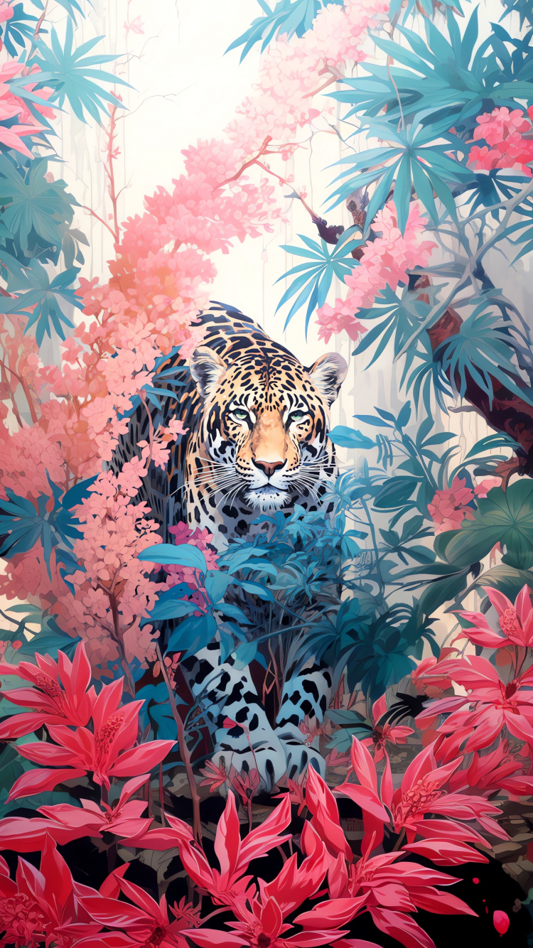 Wildflower, African Leopard, Acrylic Paint, Tiger, Painting. Wallpaper in 750x1334 Resolution