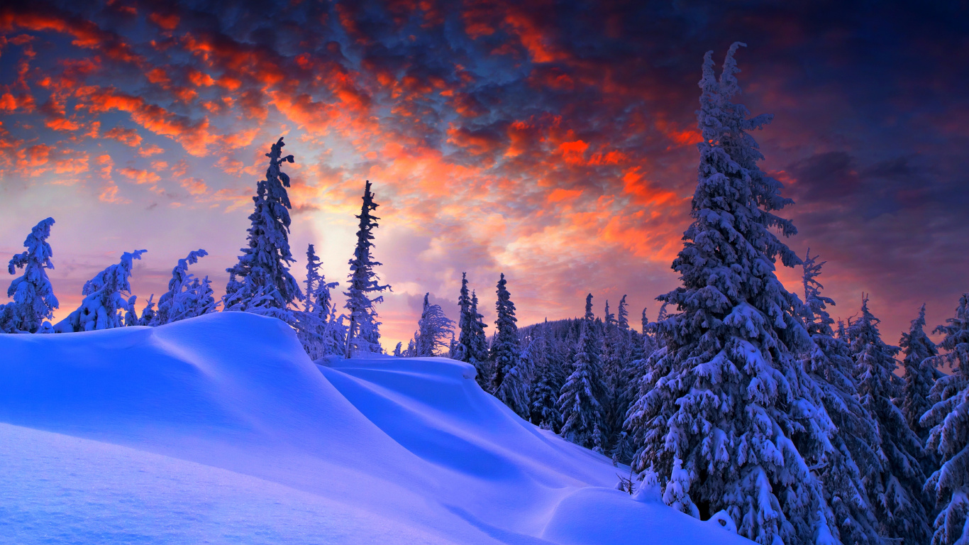 冬天, 性质, 冻结, 天空, 山脉 壁纸 1366x768 允许