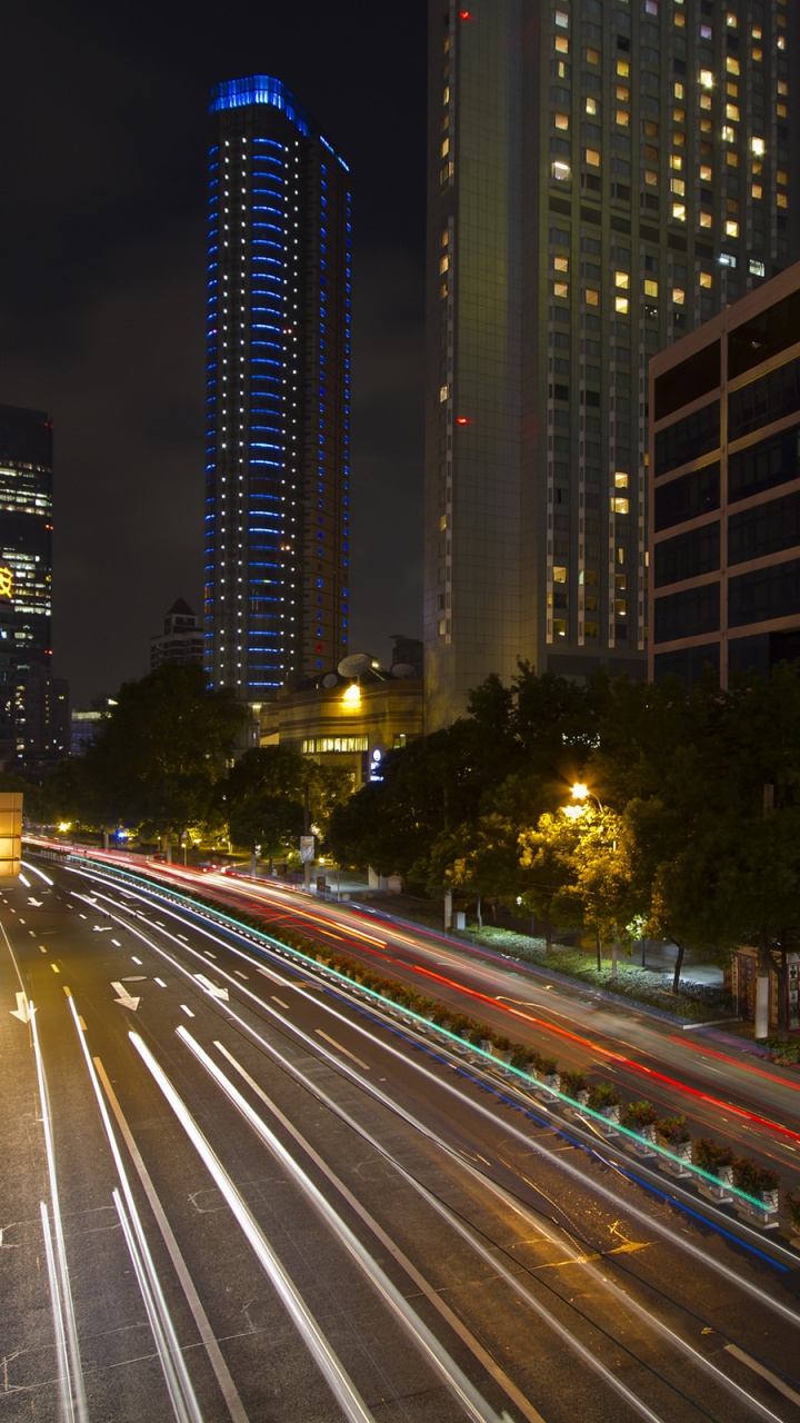 Time Lapse Photography of City Road During Night Time. Wallpaper in 720x1280 Resolution