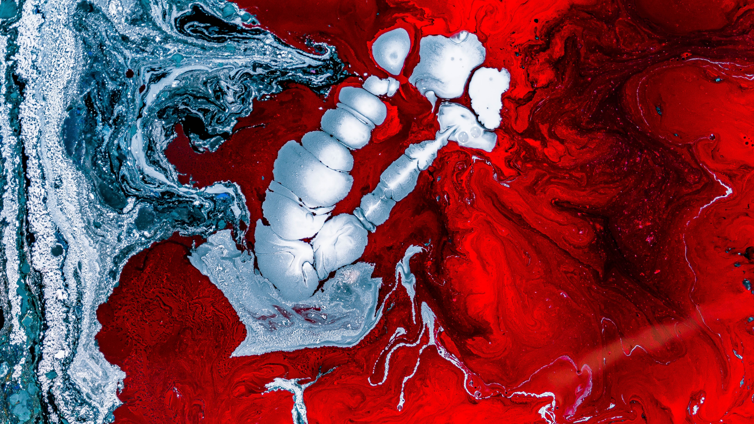 Weißes Und Rotes Herzförmiges Ornament. Wallpaper in 2560x1440 Resolution