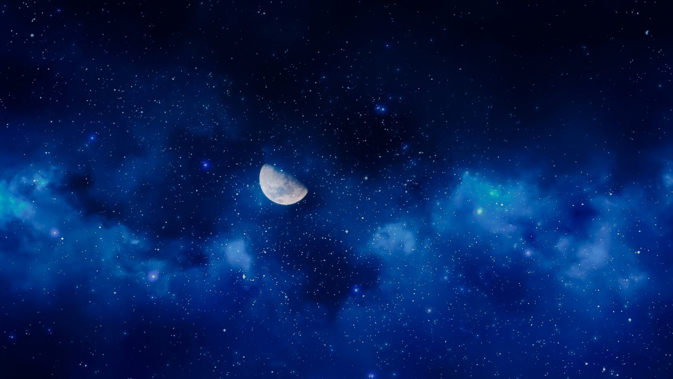 Lune Blanche Dans le Ciel Bleu. Wallpaper in 2560x1440 Resolution