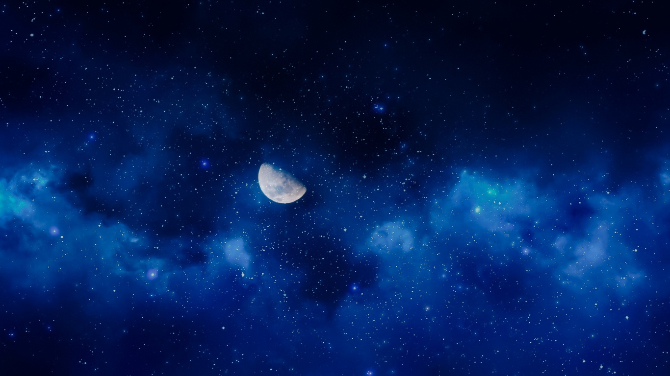 Weißer Mond am Blauen Himmel. Wallpaper in 1366x768 Resolution