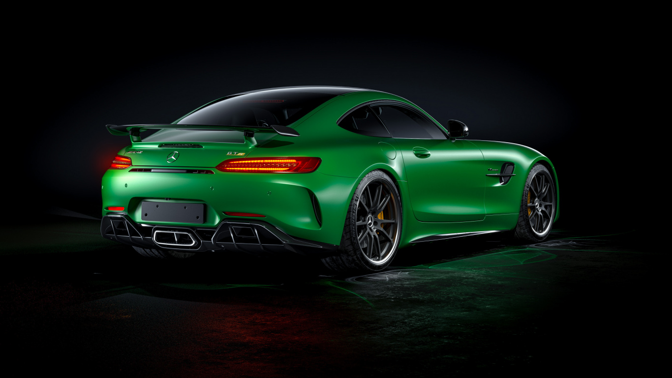 Porsche 911 Verte Sur Fond Noir. Wallpaper in 1366x768 Resolution