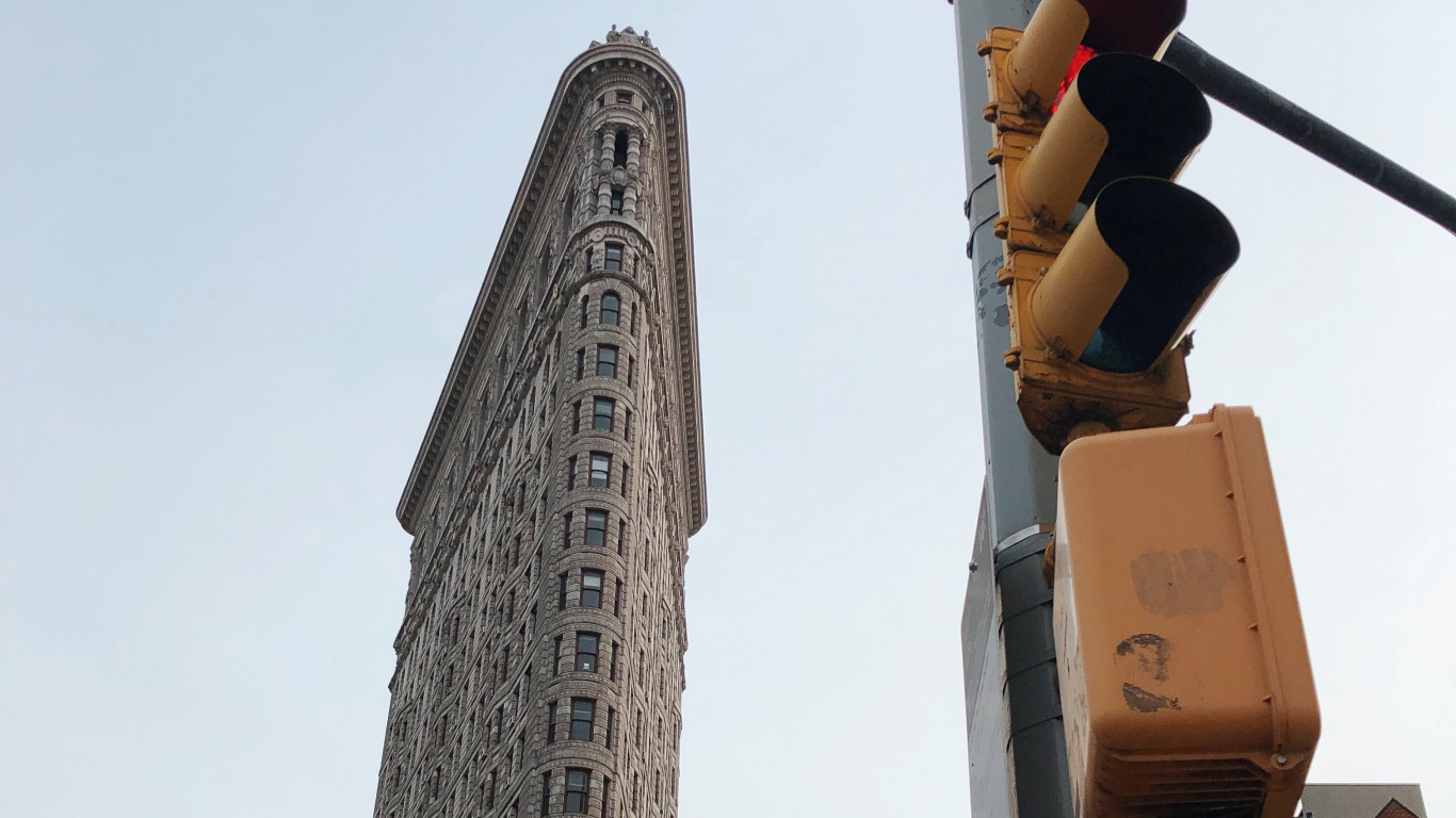 熨斗大厦, 交通灯, 里程碑, 城市, 大都会 壁纸 1366x768 允许