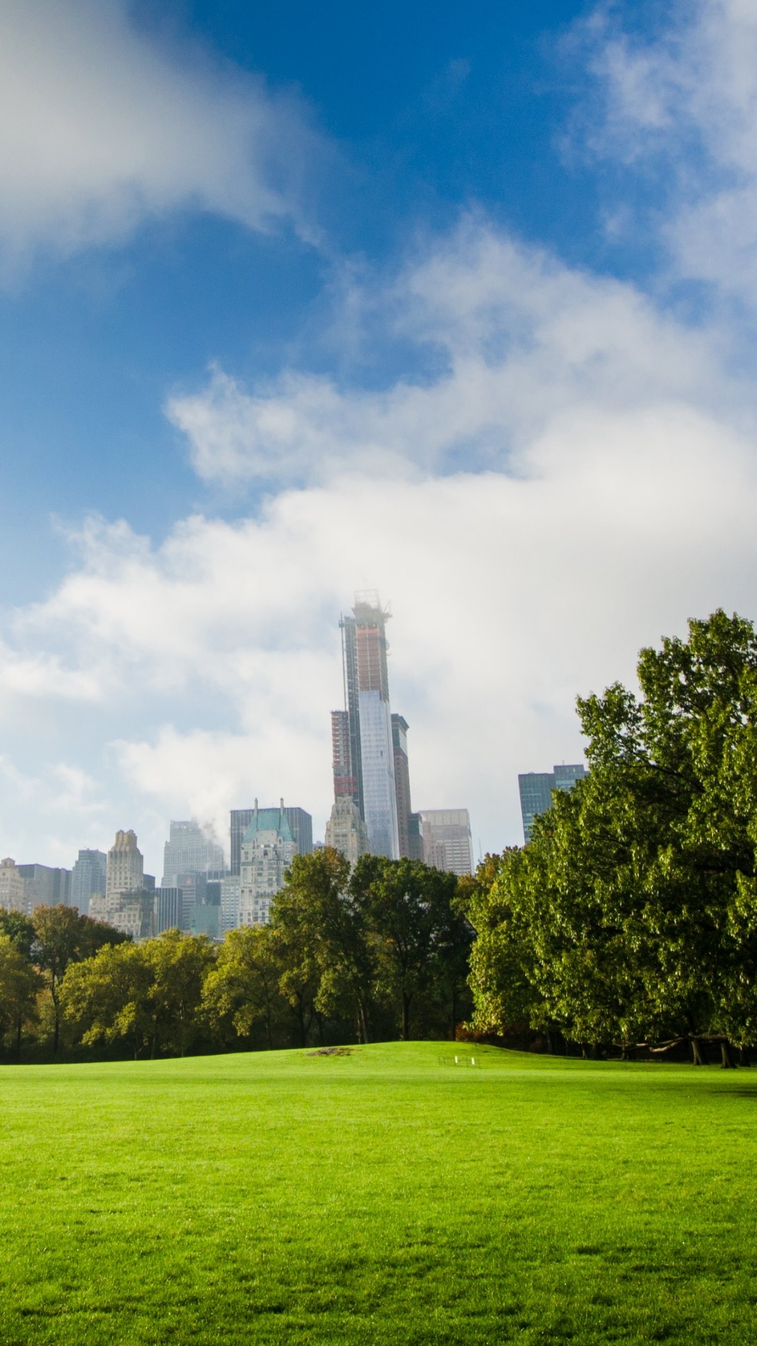 Green Grass Field Near City Buildings Under Blue and White Sunny Cloudy Sky During Daytime. Wallpaper in 1080x1920 Resolution