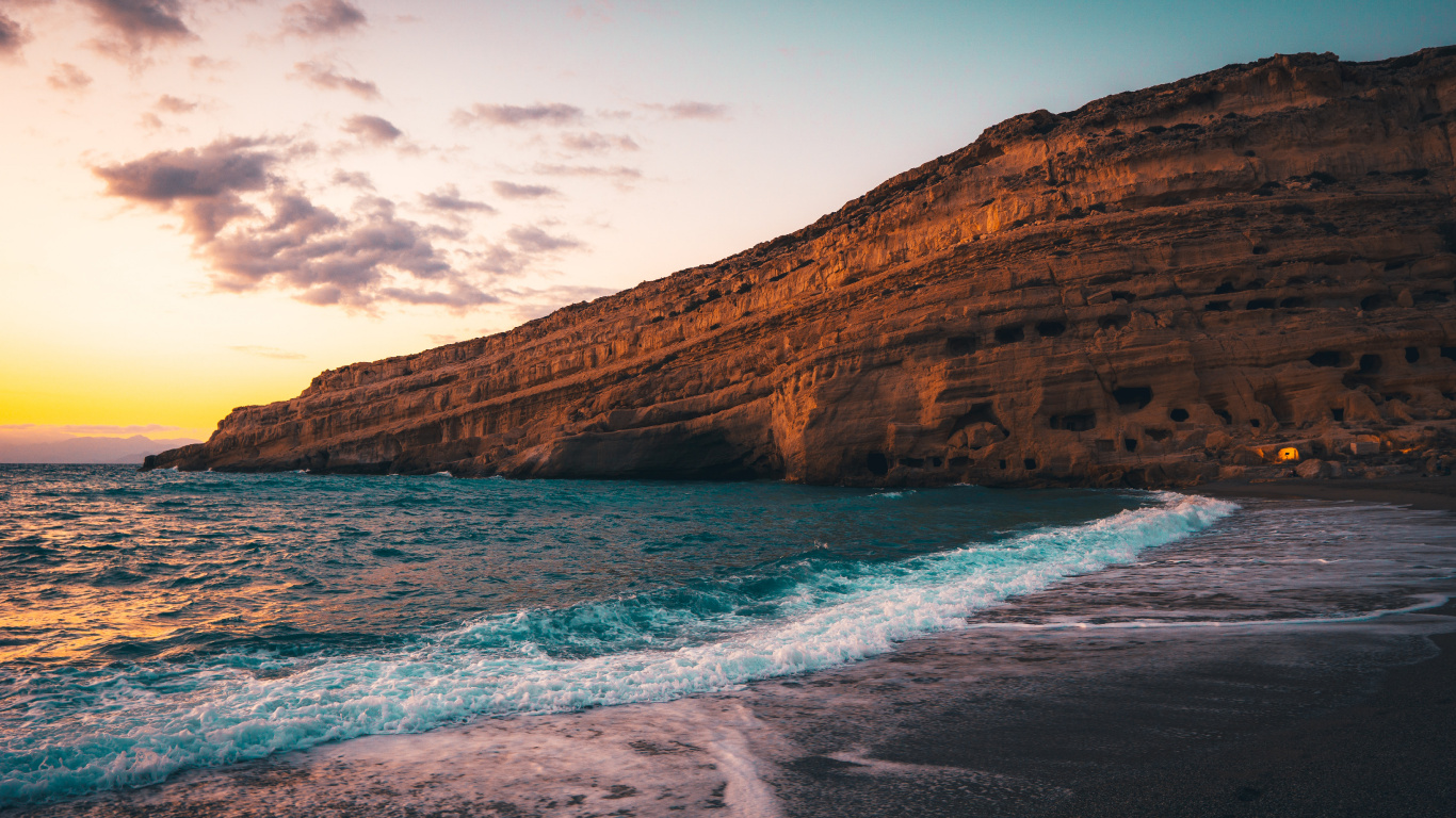 Matala-Strand, Offen, Seitan Limania, Ammoudara-Strand, Commos Strand. Wallpaper in 1366x768 Resolution