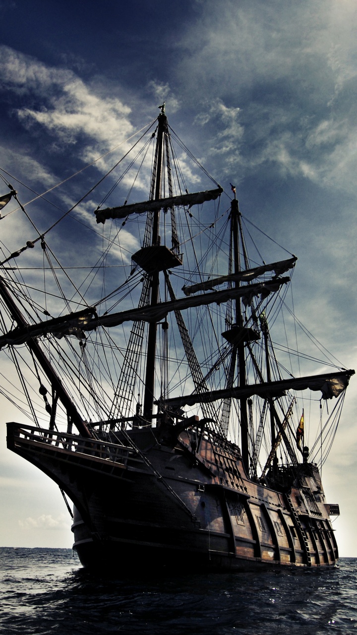 Brown Ship on Sea Under Blue Sky and White Clouds During Daytime. Wallpaper in 720x1280 Resolution