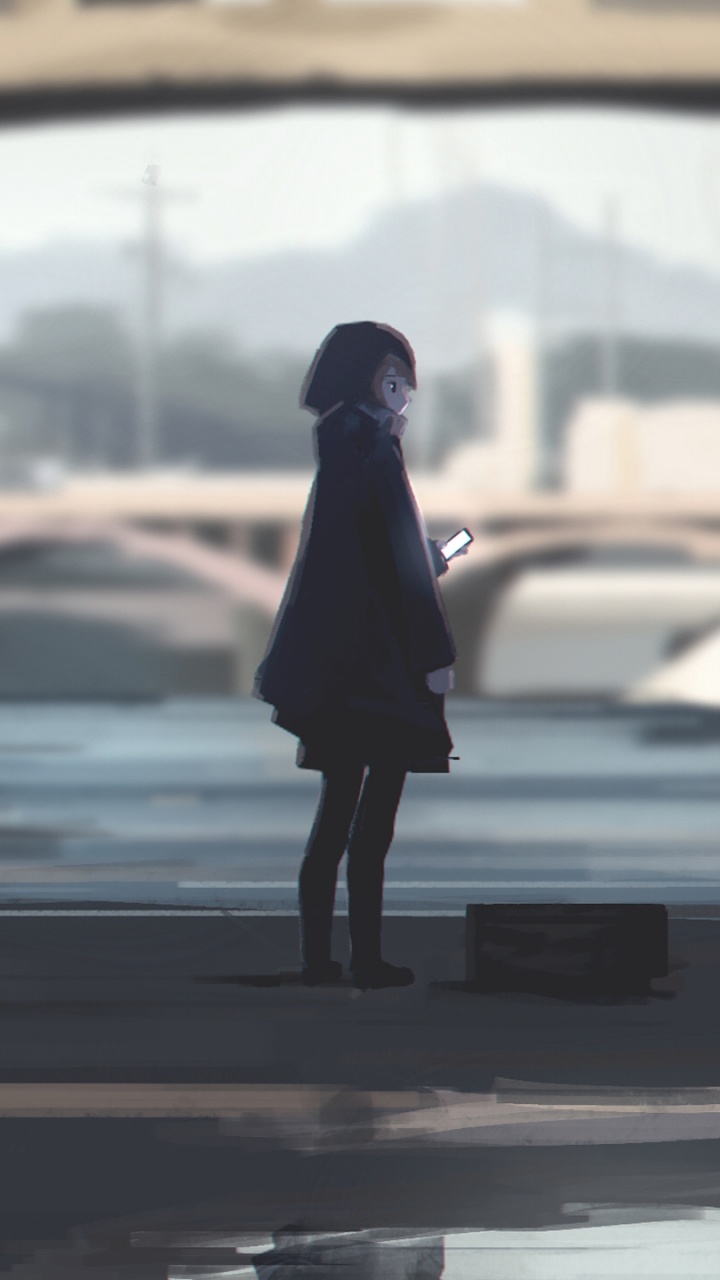 Woman in Black Coat Standing on Sidewalk During Daytime. Wallpaper in 720x1280 Resolution