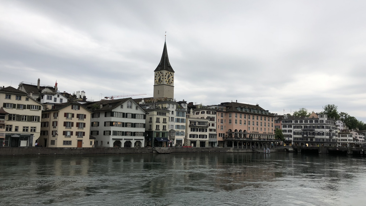 Zrich, Eau, Tour de L'horloge, Voie Navigable, Ville. Wallpaper in 1280x720 Resolution