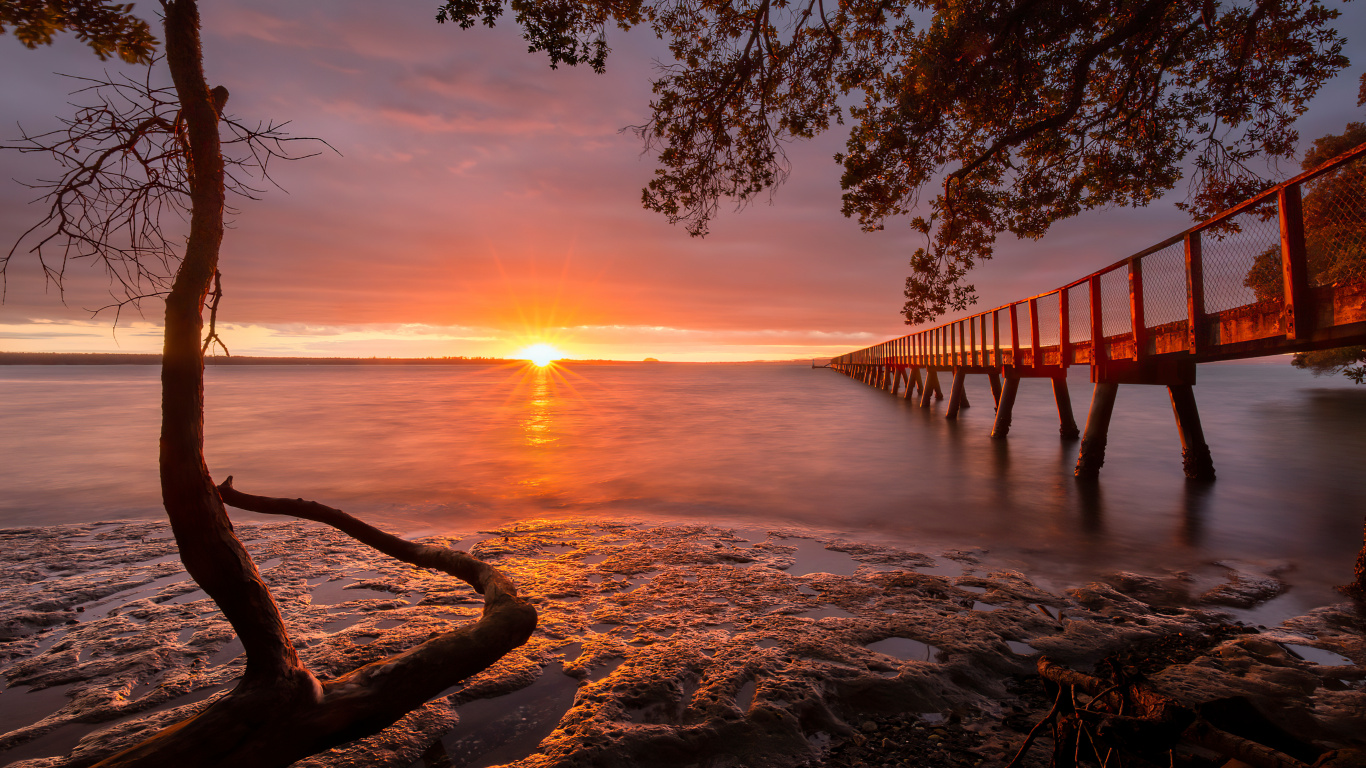 la Peinture de Paysage, Eau, Atmosphère, Afterglow, Lumière. Wallpaper in 1366x768 Resolution