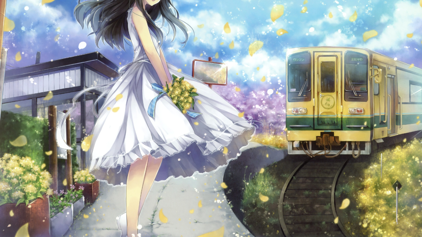 Vestido de Verano Chica Anime, Anime, Vestido, Tren, Caricatura. Wallpaper in 1366x768 Resolution