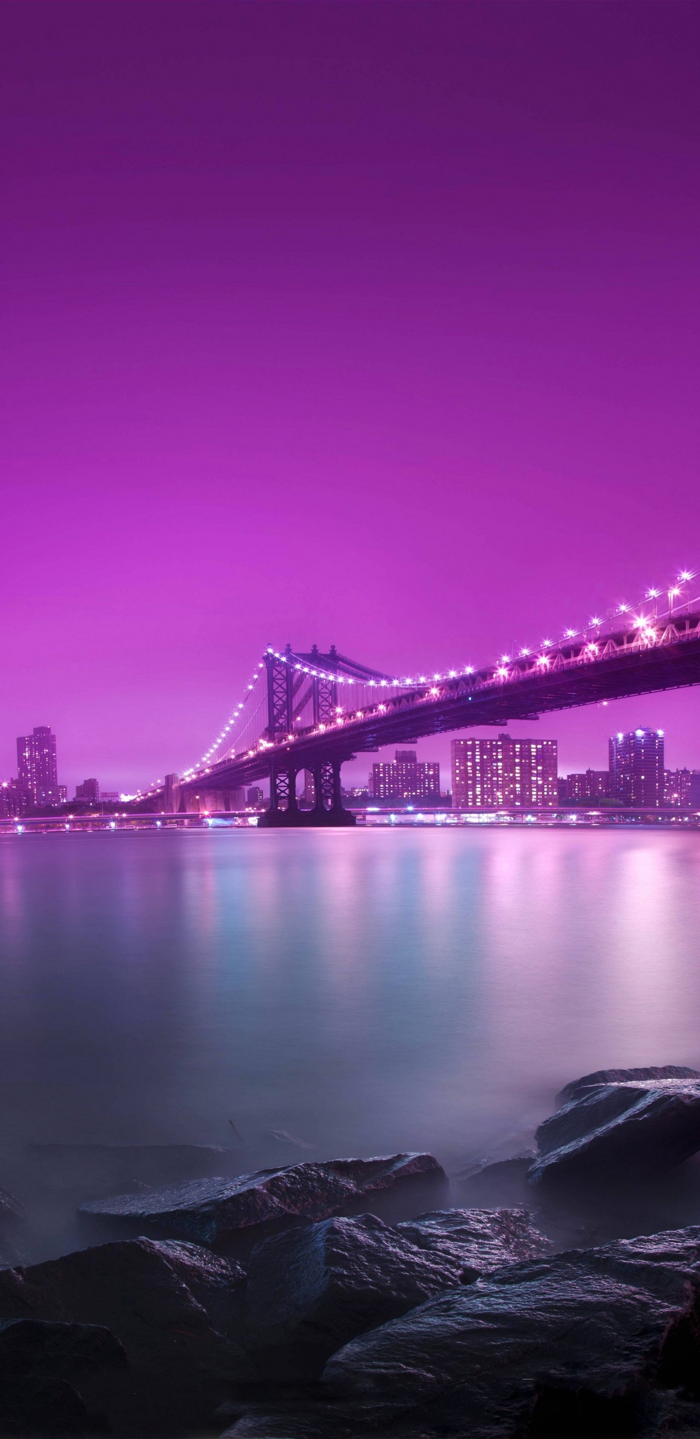 Black Bridge Over Body of Water During Night Time. Wallpaper in 1440x2960 Resolution