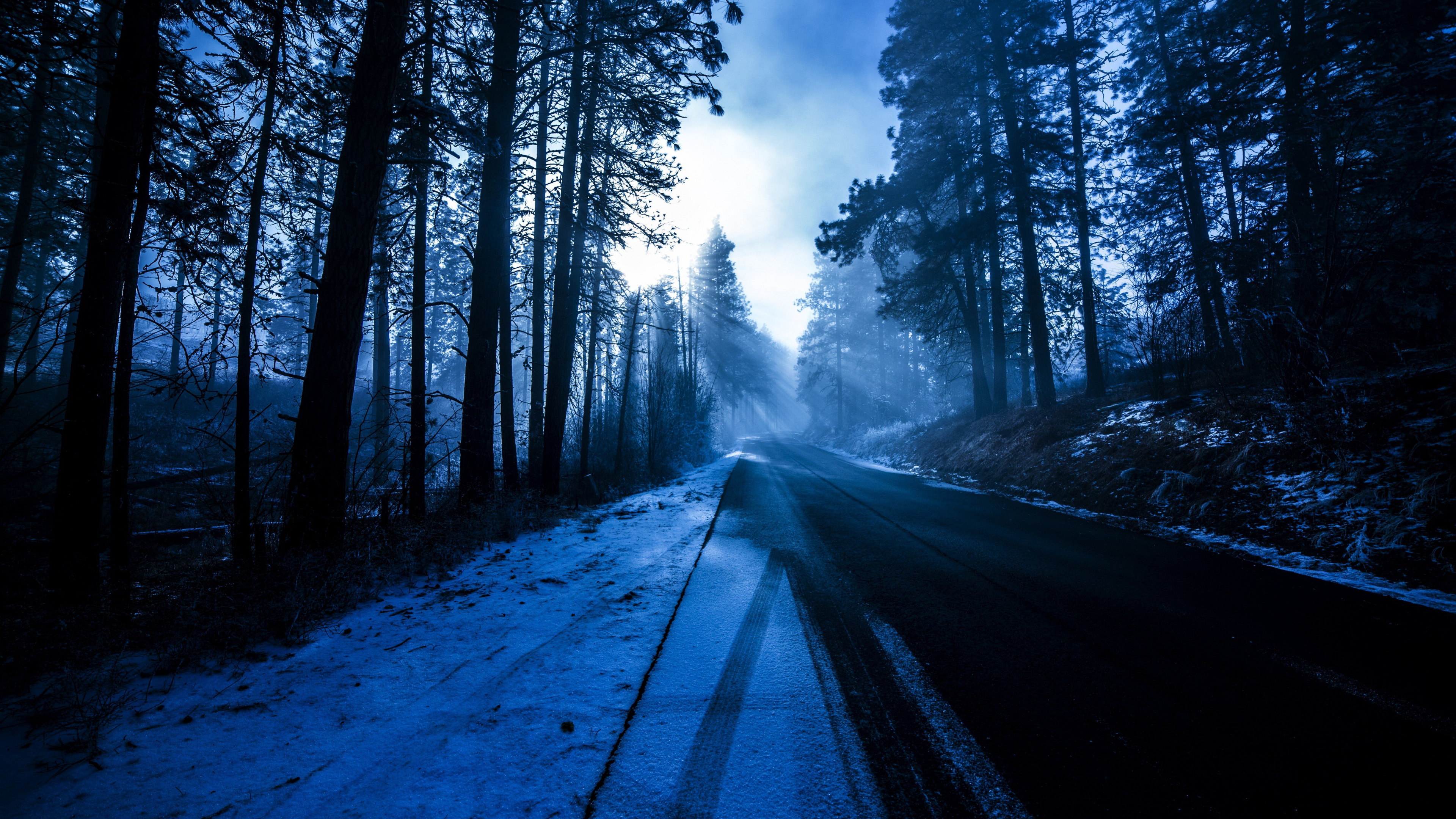 Forest, Winter Road, Winter, Cloud, Atmosphere. Wallpaper in 3840x2160 Resolution