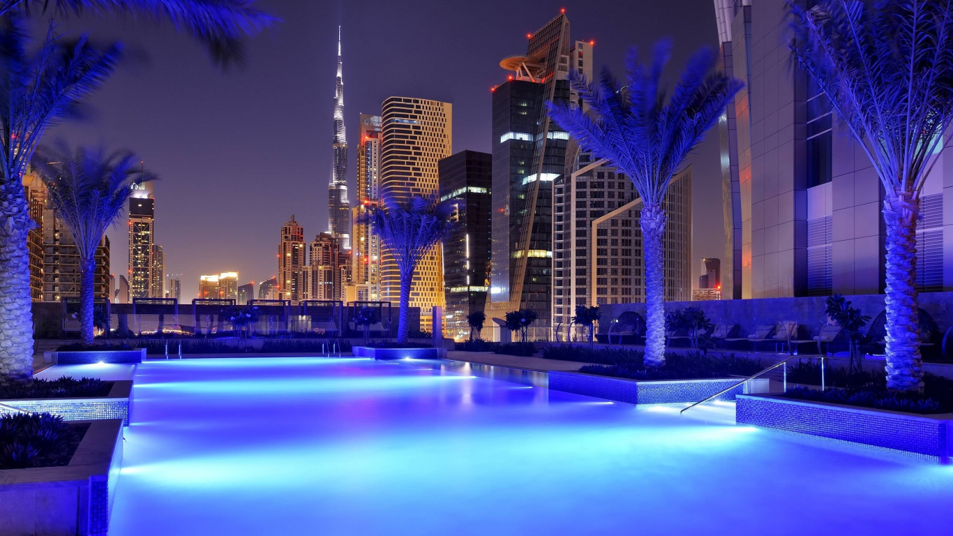 High Rise Buildings During Night Time. Wallpaper in 1366x768 Resolution