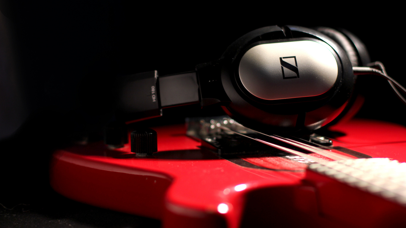 Headphones, Sennheiser, Red, Technology, Audio Equipment. Wallpaper in 1366x768 Resolution