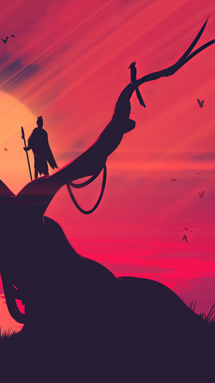 日出, 剪影, 丙烯酸涂料, 红色的, 晚上 壁纸 720x1280 允许