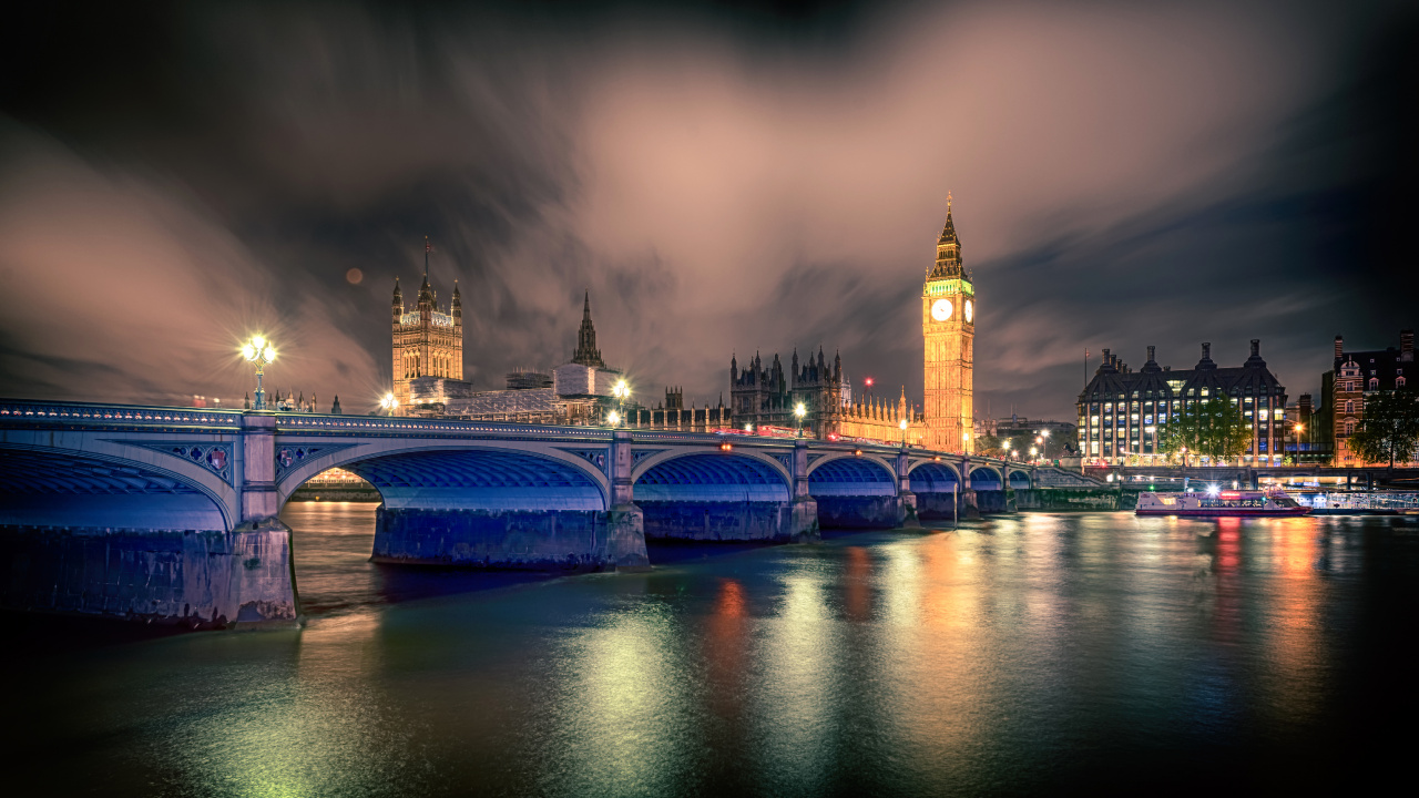 Big Ben London Während Der Nachtzeit. Wallpaper in 1280x720 Resolution