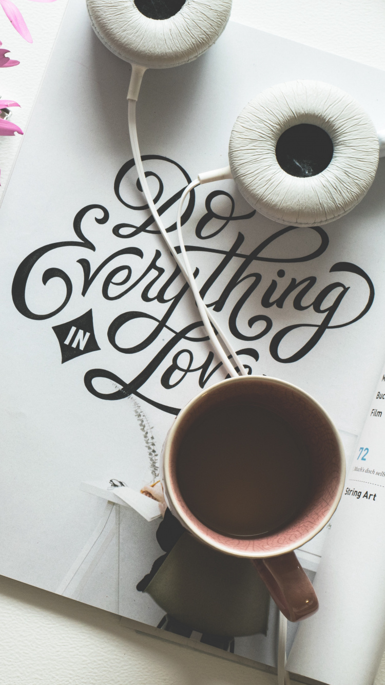 Headphones and Coffee, Coffee, Headphones, Tablet, Android. Wallpaper in 750x1334 Resolution