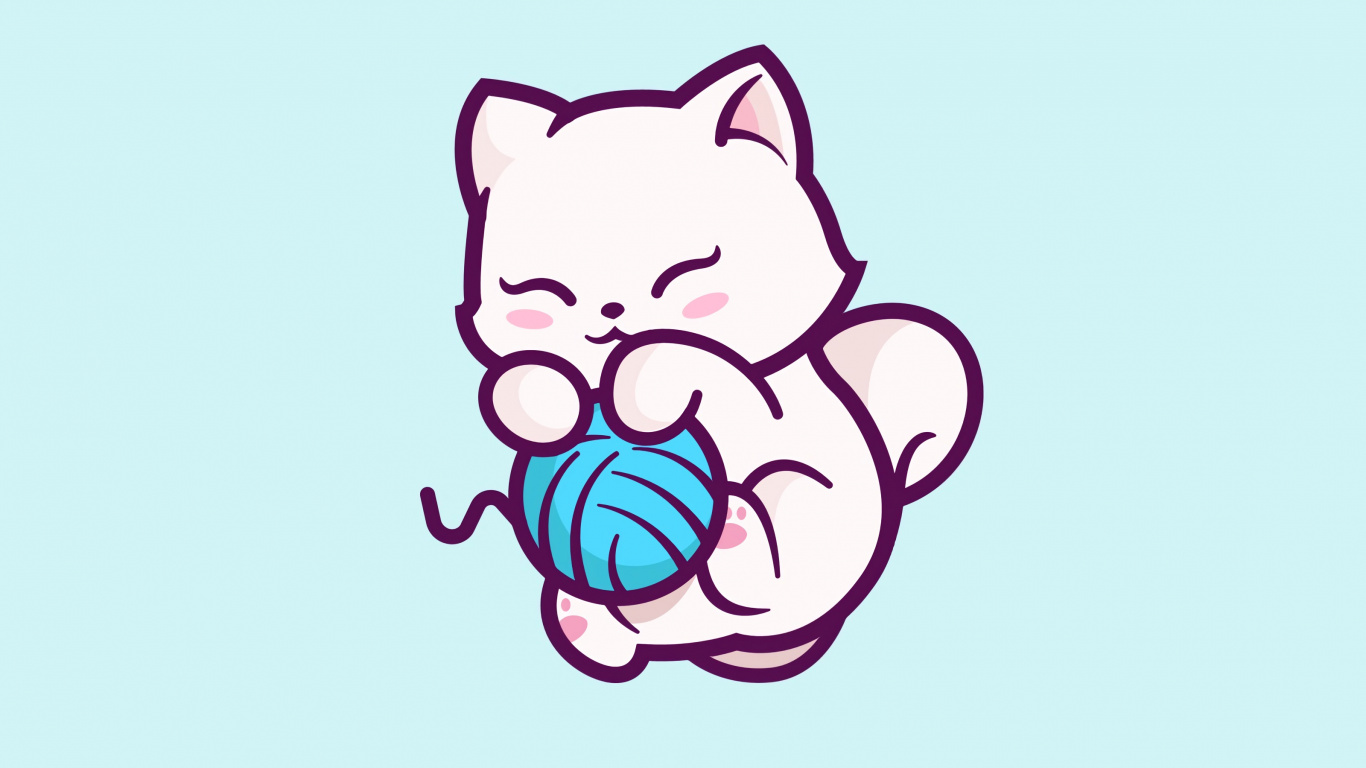 Ilustración de Gato Rosa y Blanco. Wallpaper in 1366x768 Resolution