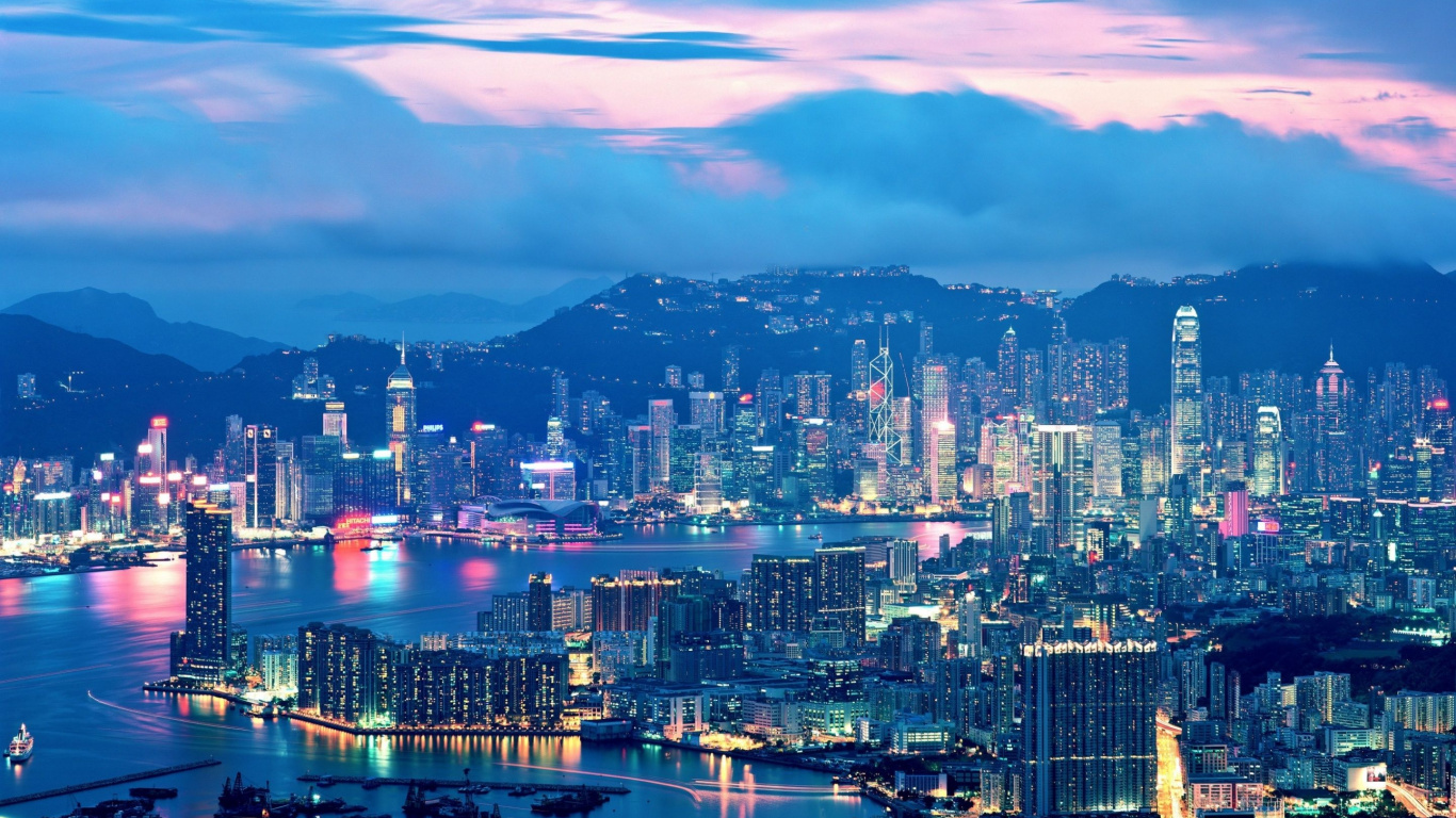 香港, 城市景观, 城市, 大都会, 天际线 壁纸 1366x768 允许