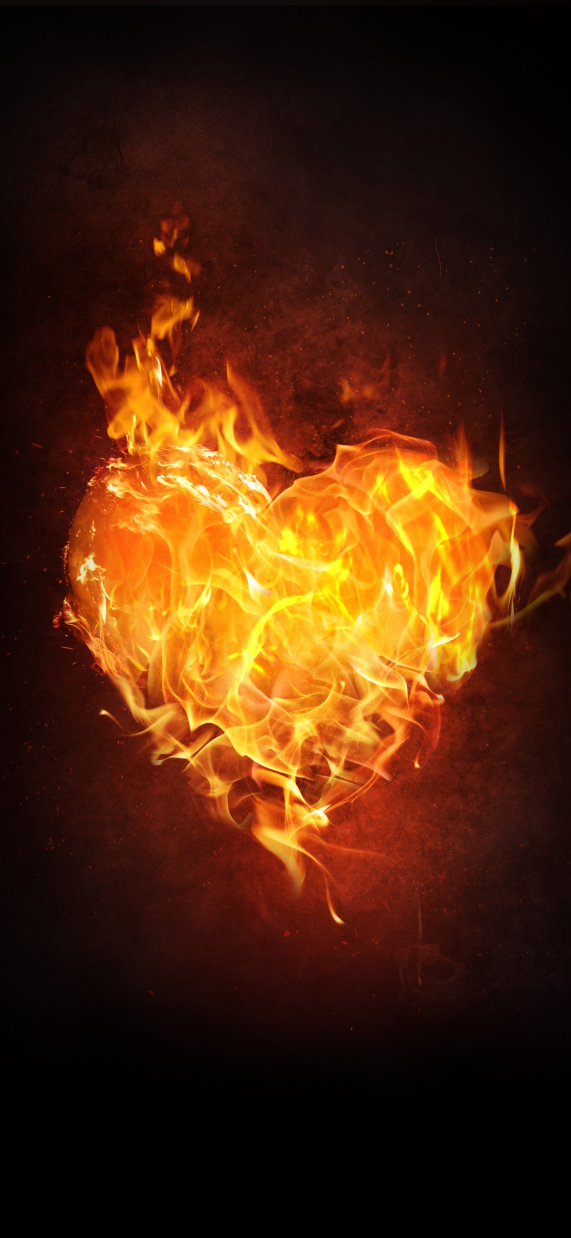 Flame, Fire, Heart, Heat, Orange. Wallpaper in 1125x2436 Resolution