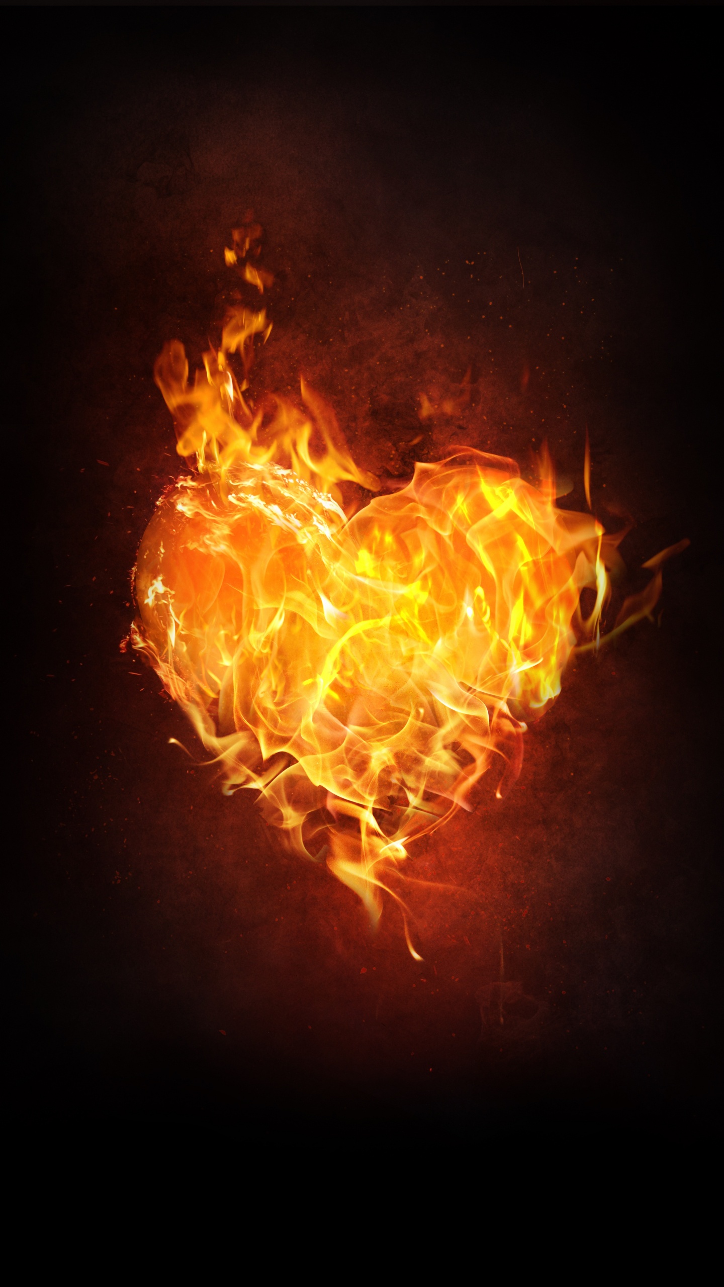 Flame, Fire, Heart, Heat, Orange. Wallpaper in 1440x2560 Resolution