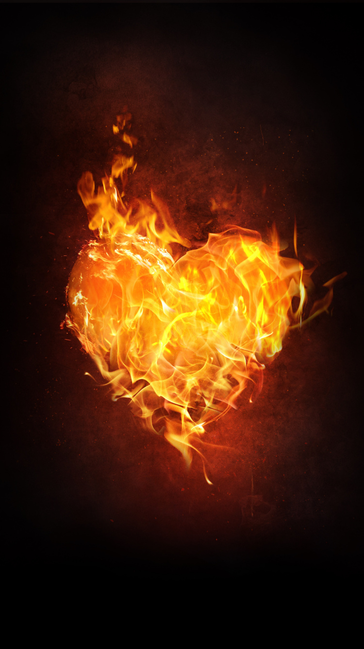 Flame, Fire, Heart, Heat, Orange. Wallpaper in 750x1334 Resolution