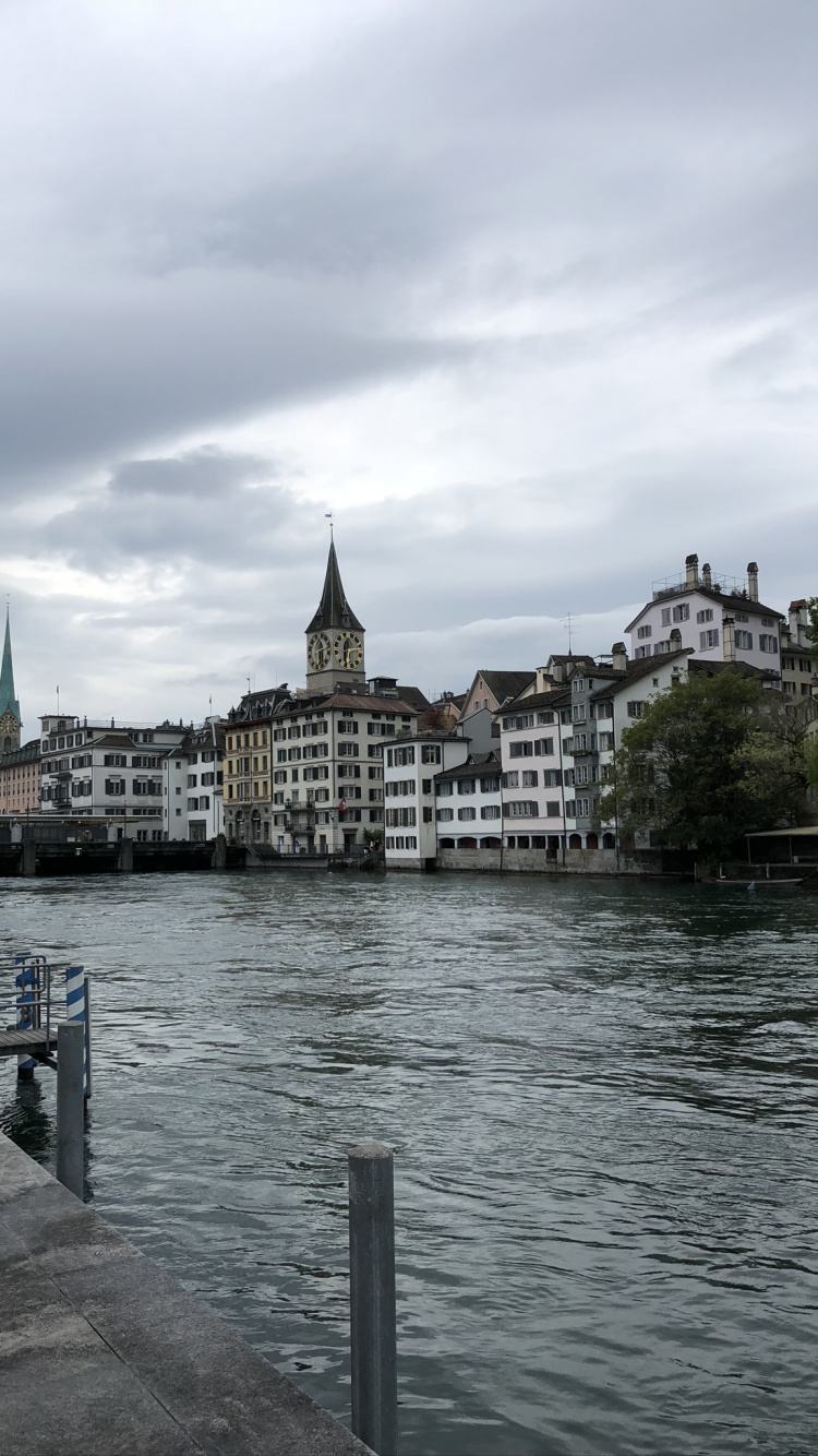 Limmat, Water, Waterway, Cloud, Town. Wallpaper in 750x1334 Resolution