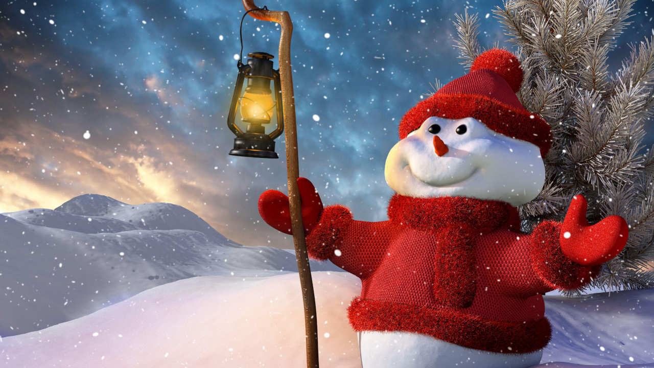 Snowman, Christmas, Space, Freezing, Christmas Tree. Wallpaper in 1280x720 Resolution