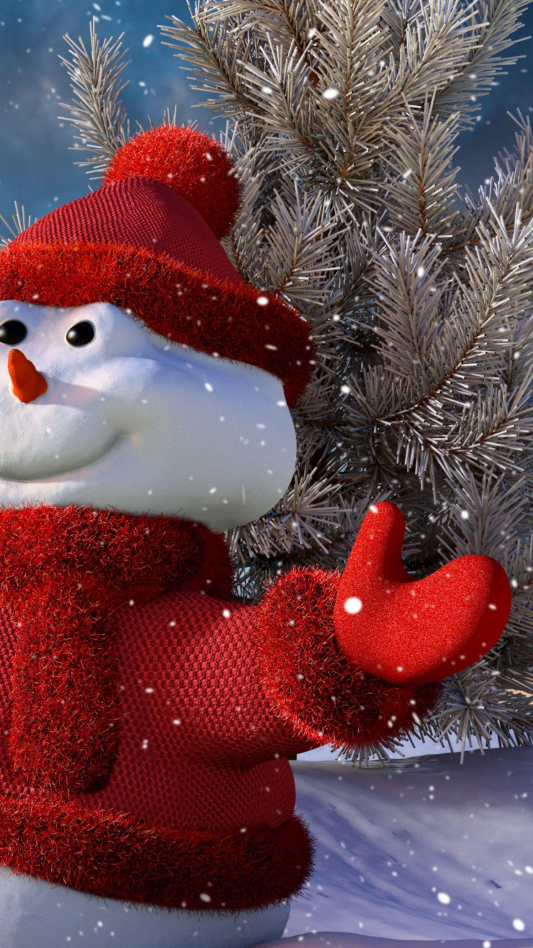 Snowman, Christmas, Space, Freezing, Christmas Tree. Wallpaper in 750x1334 Resolution