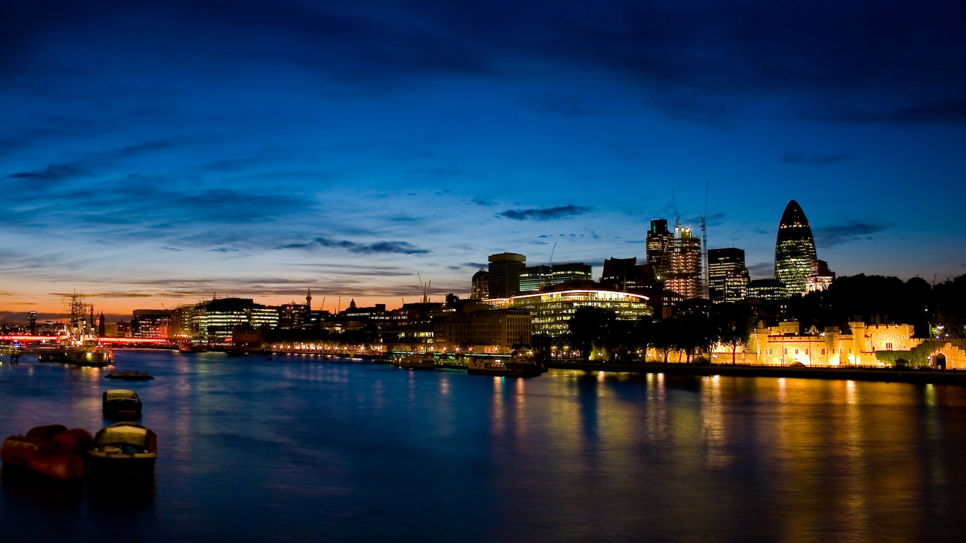 City Skyline During Night Time. Wallpaper in 1366x768 Resolution