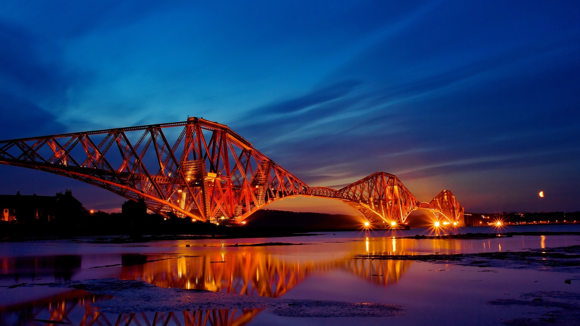 Pont Au-dessus de L'eau Pendant la Nuit. Wallpaper in 1920x1080 Resolution