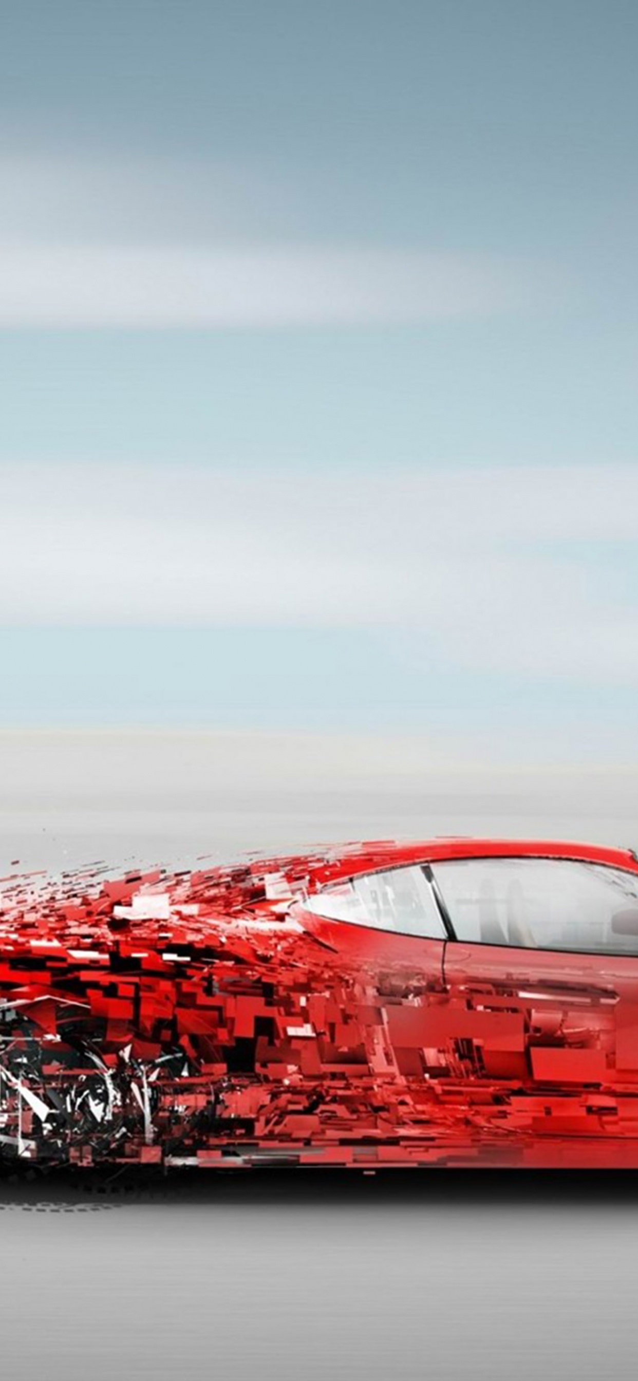 Coche Rojo en la Carretera de Asfalto Gris. Wallpaper in 1242x2688 Resolution