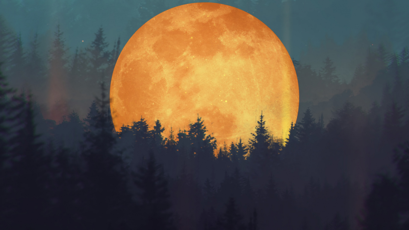 Arte, Gráficos, Naturaleza, Ambiente, Luna. Wallpaper in 1366x768 Resolution