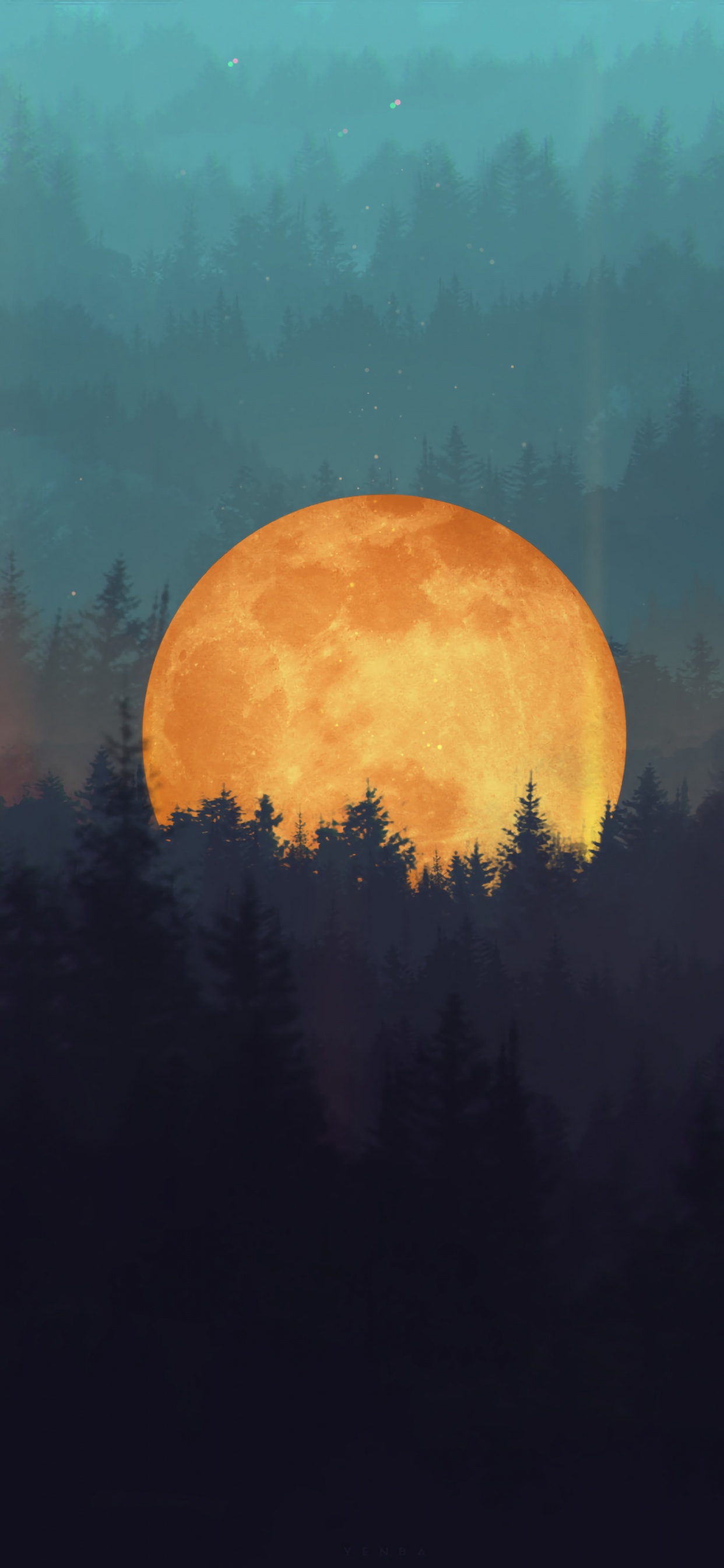 Kunst, Nacht, Malerei, Baum, Natur. Wallpaper in 1242x2688 Resolution