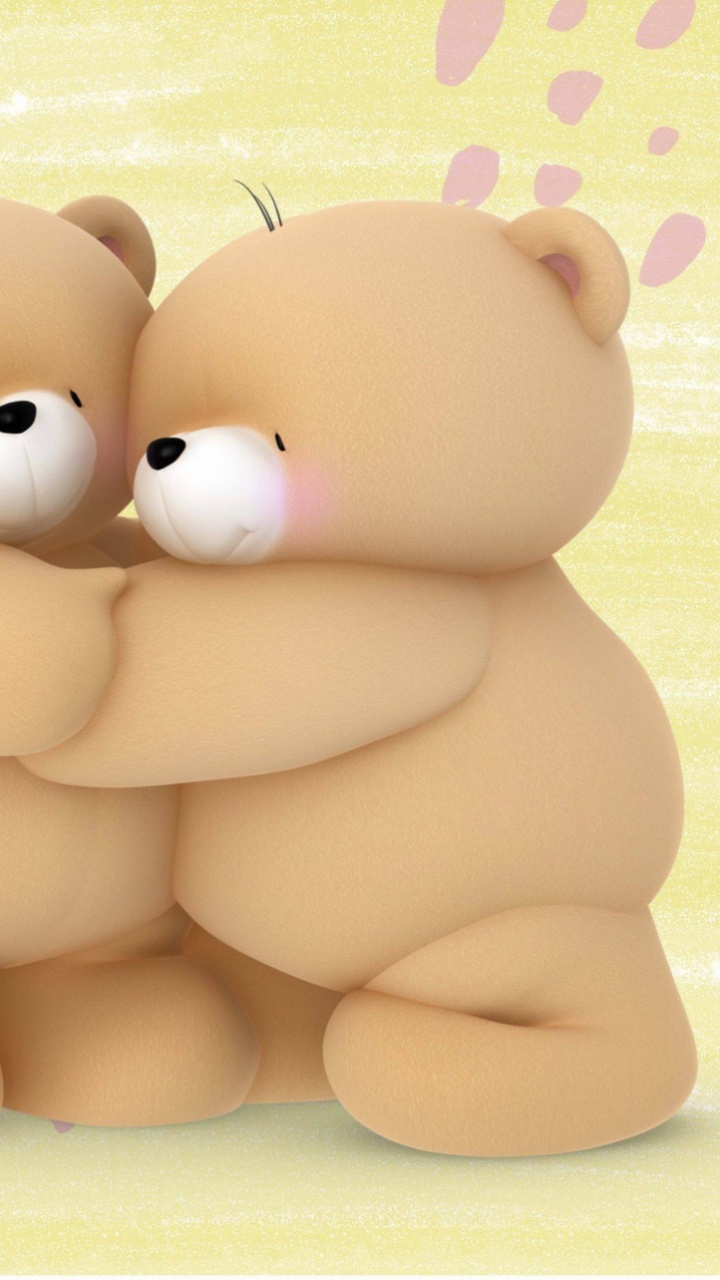 Braunbär Plüschtier Auf Lila Und Weißem Gepunktetem Textil. Wallpaper in 720x1280 Resolution